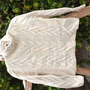 Mercer & Madison Cable Lambswool Sweater Cream Mock Turtle Neck L